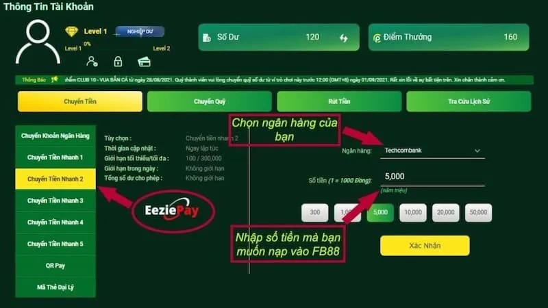 Chuyển khoản ngân hàng an toàn tại FB88